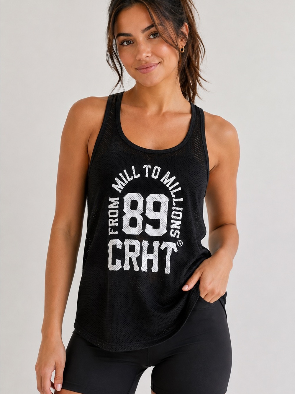 Carhartt Black Mesh Racerback Tank with White Graphic